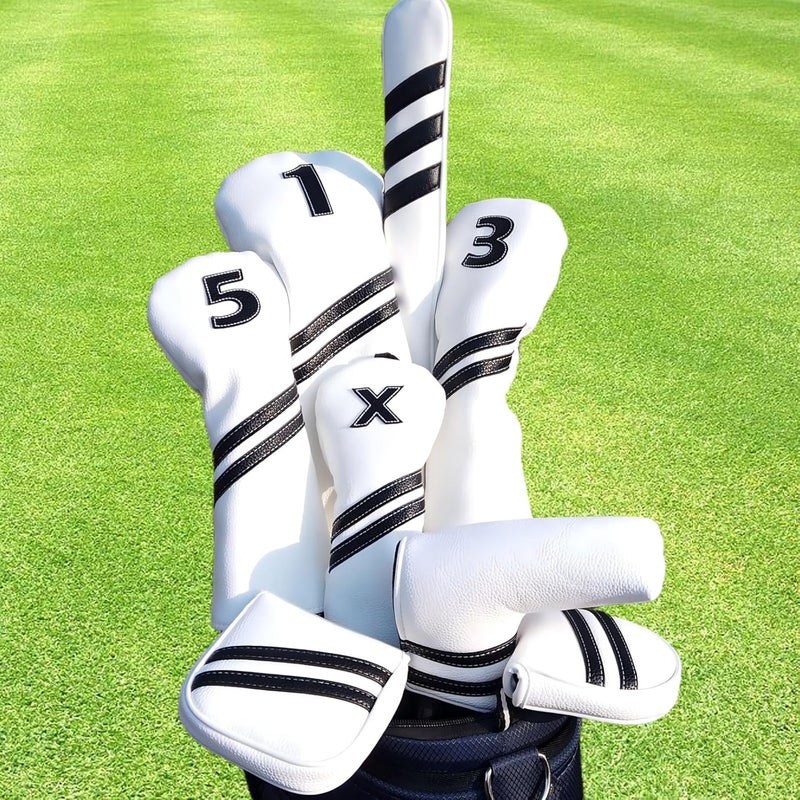 Frimon Golf Club Covers,4pcs or 1pc Golf Headcovers for Woods and Driver Fairway Hybrids Women Men - Premium PU Leather with Interchangeable Tags & Magnetic Blade and Mallet Putter Covers - Image 1